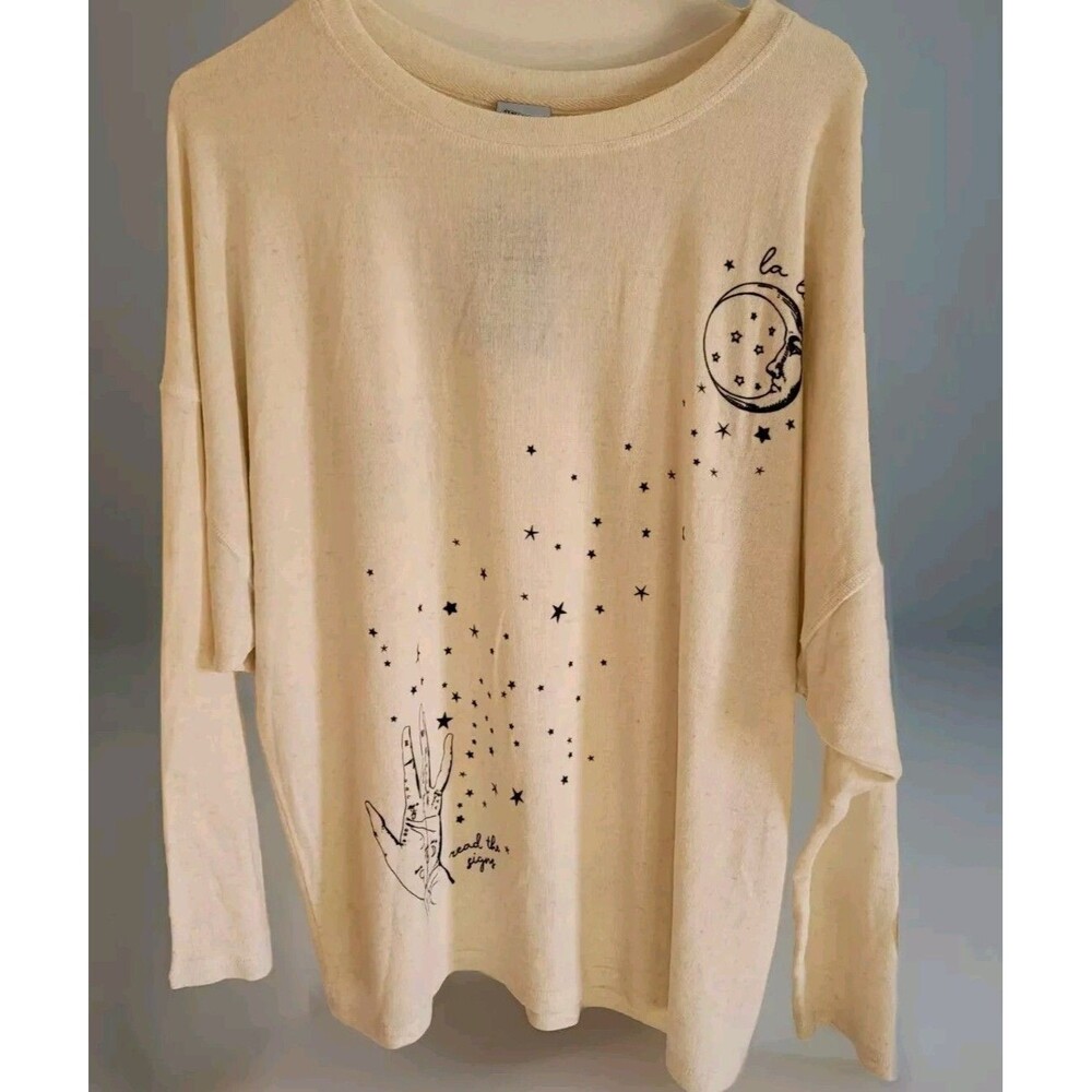 Spirit Jersey Moon Star Palm Read The Signs Speckled Cream Sweater Ladies Large